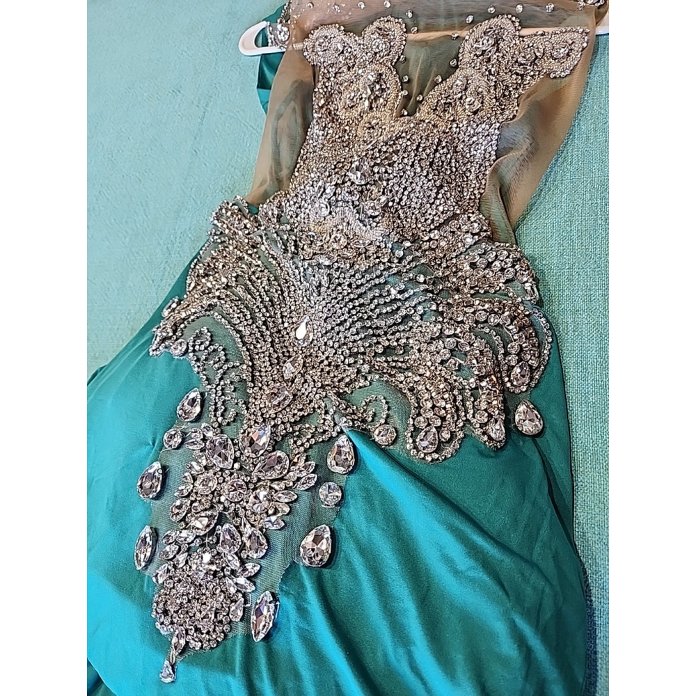 Alglist Emerald Green Rhinestone Evening Gown Large - Picture 10 of 10